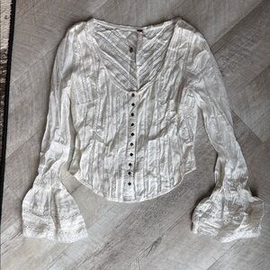 Free People White Lace Button-Up Blouse